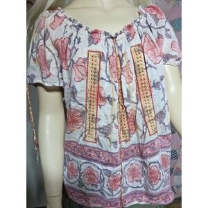 Bell by Alicia Bell Red‎ Gold Stitching Detail Tassels Tunic Top Size Small